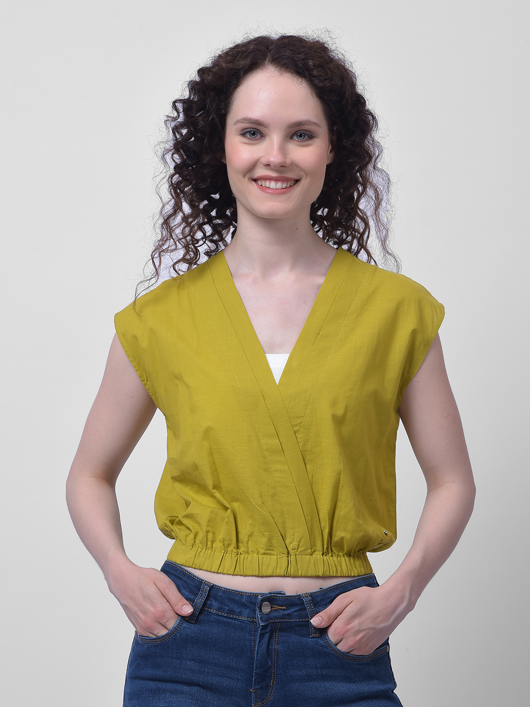 Numero Uno Women Olive Green Sleeveless Wrap Top